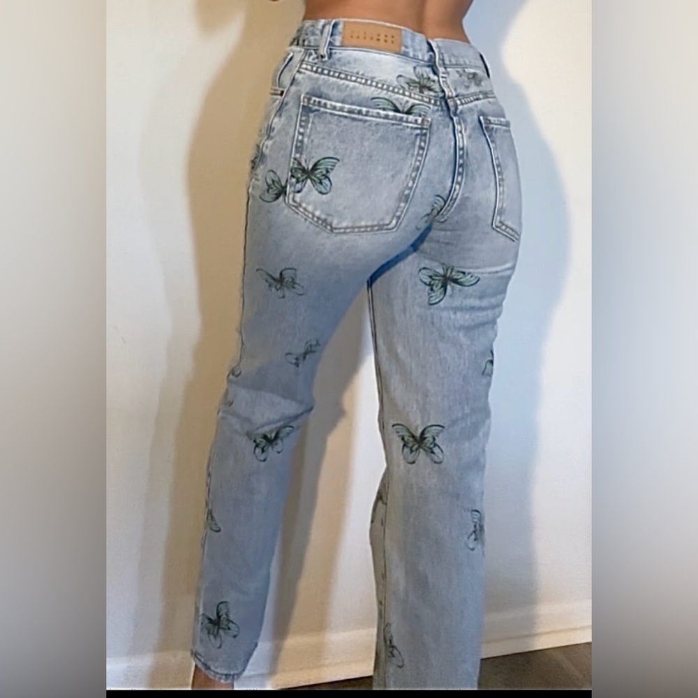 Butterfly Print Light Blue Jeans